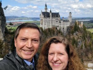 On the Marienbrücke bridge, overlooking the Neuschwanstein Castle in Schwangau, Germany