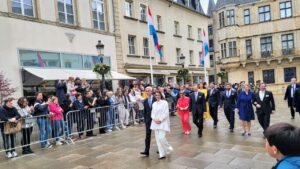 While in Luxembourg, we happened upon Princess Alexandra and her fiancé, on her way to her civil ceremony. The royal family (Grand Duke & Duchess, etc.) are behind them.