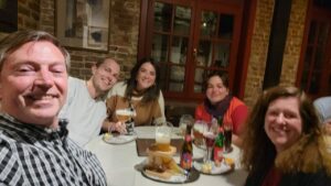 Enjoying beers with some 'new' friends we met while in Bruges, Belgium.