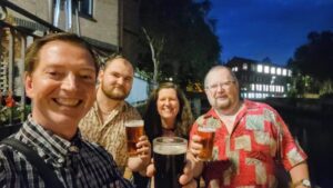 20231010_185531 Enjoying a beer with our friends Alex & Paul, in Norwich, England. Alex attended UW-La Crosse and we hosted him as an exchange student.