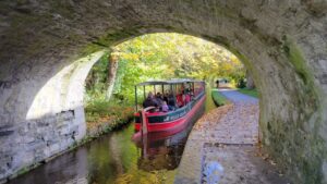 Canal Cruise in Llangollen, Wales. The boat is being pulled by a horse!