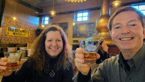 Enjoying some whisky samples after our tour of the Old Bushmills Distillery in Bushmills, Northern Ireland.