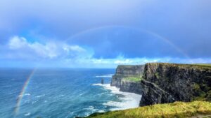Rainbow at the Cliffs of Moher in Ireland.