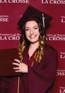 Ashlyn receiving her diploma at the UW-La Crosse graduation ceremony in May.