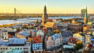 Overlooking Riga, Latvia, from atop St. Peters Church.