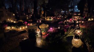 Candlelit Cemetery on All Saints Day in Warsaw, Poland